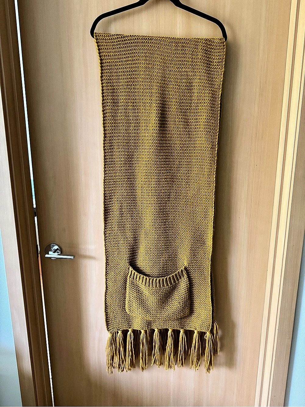 Pilcro Fringed Pocket Scarf Chunky Knit - Mustard Yellow
